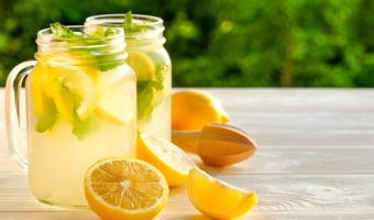 Mason jars filled with delicious lemonade.
