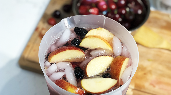 Chill in the refrigerator and enjoy low-sugar sangria on ice.