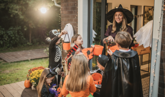 Group of kids trick or treating.