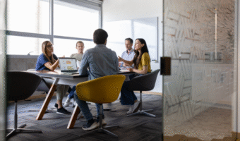 Team members working in a group setting.