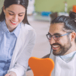 Person getting ready for a dental exam.